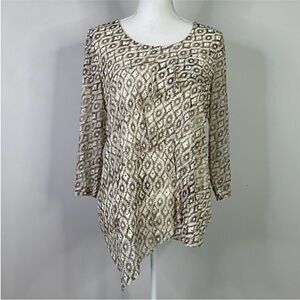 Chico's 3 Brown Asymmetrical tieredTunic with 3/4 Sleeves Large EUC